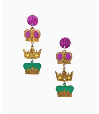 Mardi Gras Creations Acrylic Crown Earrings