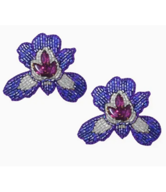 Golden Lily Mardi Gras Iris Flower Stud Earrings
