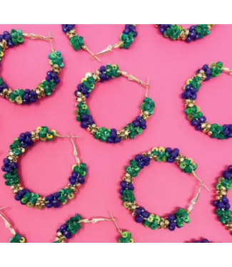 Golden Lily Mardi Gras Earrings - Sequin Hoops