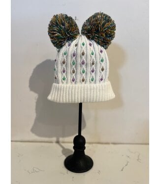 SongLily Pom Pom Mardi Gras Pearl Beanie Hat | Kids