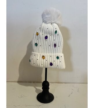 Mardi Gras Creations Rhinestone Beanie - White