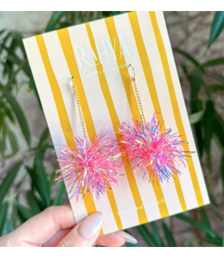 Rahya Jewelry Design Mini Pink Bubblegum Pom Pom Earrings