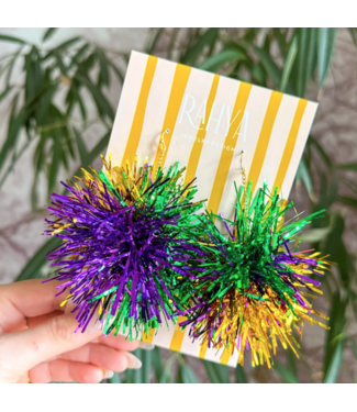 Rahya Jewelry Design Kings Day Mardi Gras Pom Pom Earrings