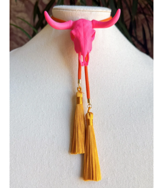 Rahya Jewelry Design Longhorn Bolo Flamingo Pink with Solar Orange & Golden Yellow