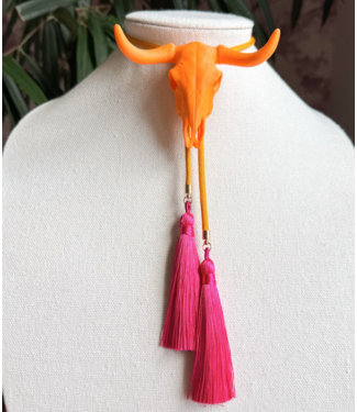 Rahya Jewelry Design Longhorn Bolo Orange Citrus with Gold Fuchsia