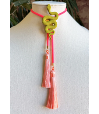Rahya Jewelry Design Snake Bolo Olive Green with Neon Pink & Peach