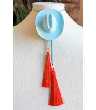 Rahya Jewelry Design Cowboy Hat Bolo Baby Blue with Baby Blue & Red