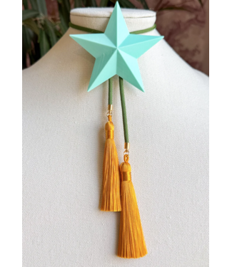 Rahya Jewelry Design Lone Star Bolo Turquoise with Olive & Golden Yellow