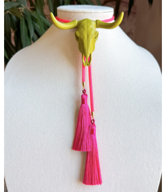 Rahya Jewelry Design Longhorn Bolo Olive Green with Neon Pink & Fuchsia