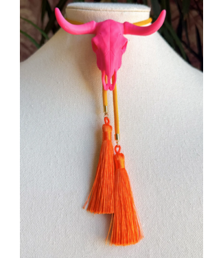 Rahya Jewelry Design Longhorn Bolo Flamingo Pink with Golden Yellow & Orange