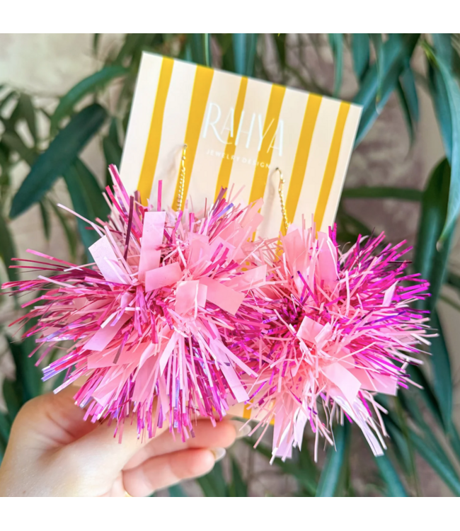 Fuchsia & Blush Pom Pom Earrings