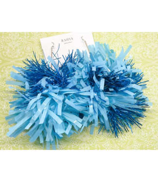Rahya Jewelry Design Opaque Teal & Blue Pom Pom Earrings