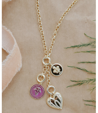 Rahya Jewelry Design Iris Napoleon Necklace with Mini St. Charles, Mini Enameled Flower & KOI Heart 