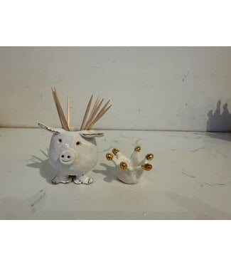 Colleen Frampton Pig with Gold Crown Vase