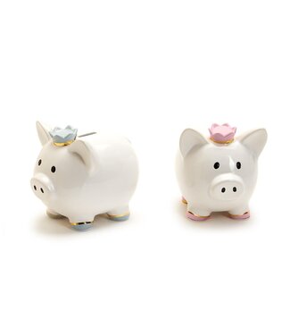 Two's Company Pink Piggy Bank with Crown