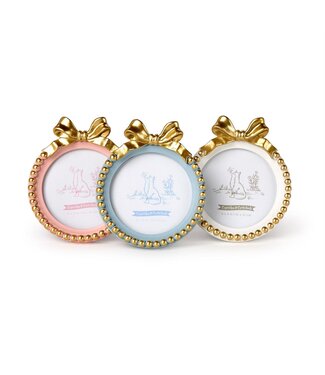 Two's Company Golden Bow 4" x 4" Round Photo Frame White