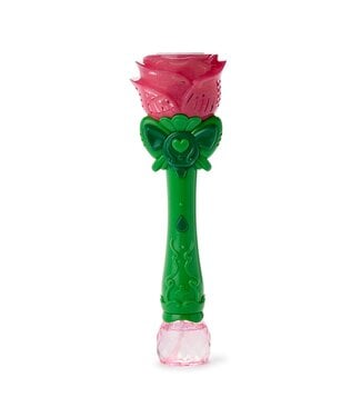 Two's Company Pink Rose LED Illuminating Bubble Wand Blower with Refillable Bottle and Solution