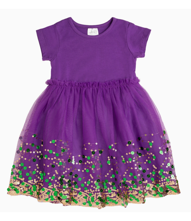 Mardi Gras Confetti Short Sleeve Tutu Dress