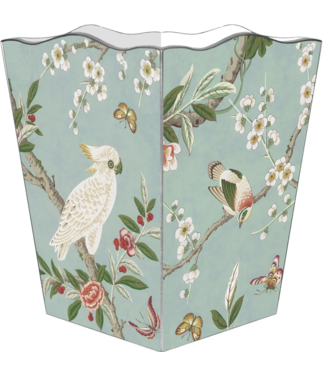 Marye-Kelley Birds & Bloom Wastepaper Basket Wood Scalloped Top