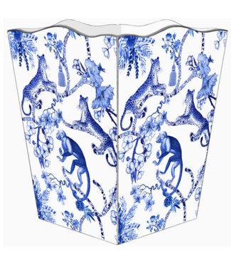 Marye-Kelley Chic Monkey Toile Blue Wastepaper Basket