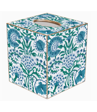 Marye-Kelley Blue Floral Block Tissue Box Cover