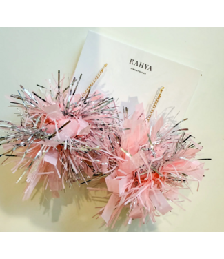 Rahya Jewelry Design Silver & Blush Pom Pom Earrings