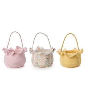 Two's Company Ruffles Cotton Rope Basket with Handles