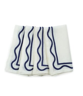 Misette Colorblock Embroidered Linen Napkins in Dark Blue (Set of 4)