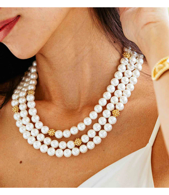 Berry & Bead Triple Strand Necklace, 18"+2'' - Pearl