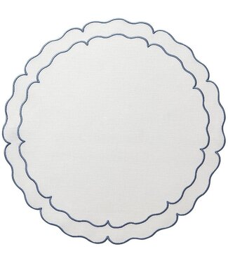 Skyros Designs Linho Scalloped Round Placemat White and Blue