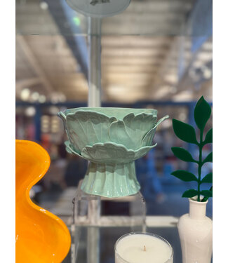 Bradley Alpaugh Friedrichs Aquamarine Small Pedestal Bowl with Leaves