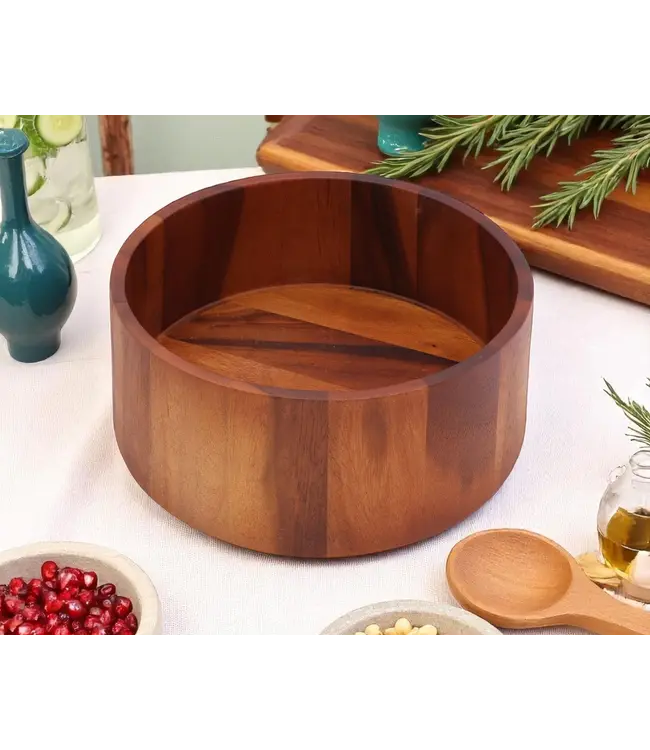 Tulip Shape Acacia Wood Salad Bowl Large