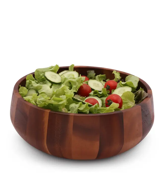 Modern Round Acacia Wood Salad Bowl Large