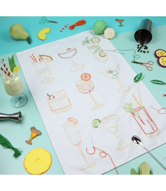 Chasing Threads Stitch Your Cocktails Tea Towel - Embroidery Kit 