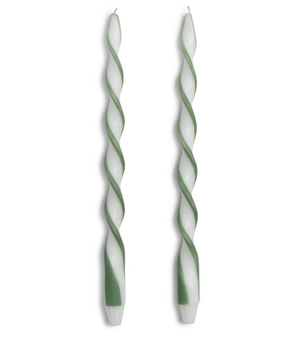 Two's Company Green Ribbon 15 3/4'' Twist Taper Candles