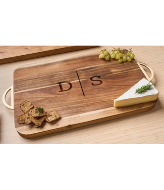 Sophistiplate 18x12" Acacia Wood Rectangle with rounded edges with Gold Handle Half Circle Open