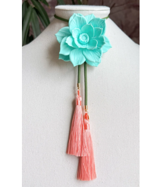 Rahya Jewelry Design Lotus Flower Bolo Turquoise with Olive & Peach