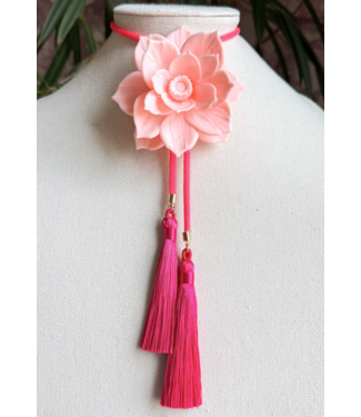 Rahya Jewelry Design Lotus Flower Bolo Blush Pink with Neon Pink & Fuchsia