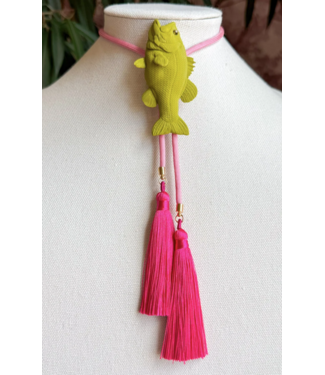 Rahya Jewelry Design Fish Bolo Olive Green with Bubblegum Pink & Fuchsia