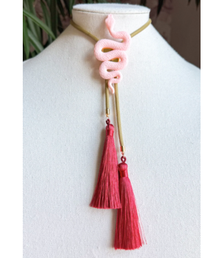 Rahya Jewelry Design Snake Bolo Blush Pink with Khaki & Ruby Red