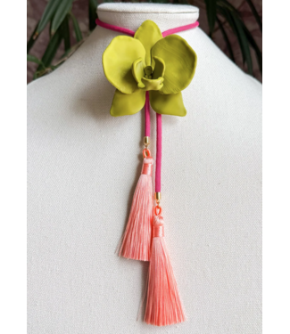 Rahya Jewelry Design Orchid Bolo Olive Green with Fuchsia & Peach
