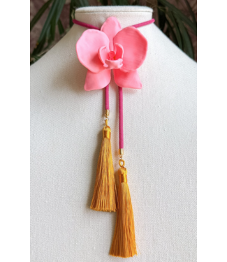 Rahya Jewelry Design Orchid Bolo Bubblegum Pink with Fuchsia & Golden Yellow