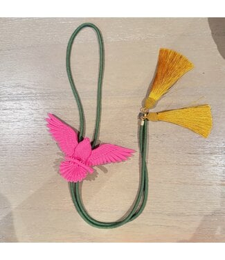 Rahya Jewelry Design Eagle Bolo Flamingo Pink with Olive & Golden Yellow