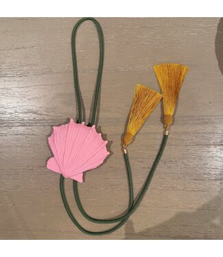 Rahya Jewelry Design Shell Bolo Bubblegum Pink with Olive & Golden Yellow