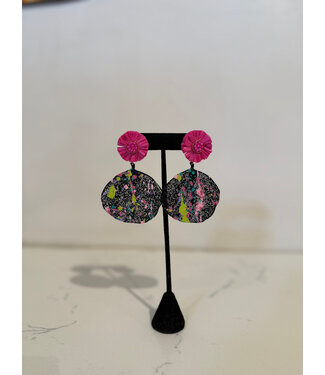 Laura McClendon Pink Raffia with Black Painted Leaf