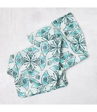 The Mended Company Sarong - Voile Teal - Mosaic Flower, Saltwater