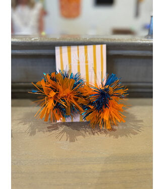 Rahya Jewelry Design Blue & Orange Pom Pom Earrings