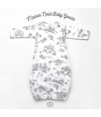 Maison Nola Baby Storyland Toile Bamboo Baby Gown, Grey