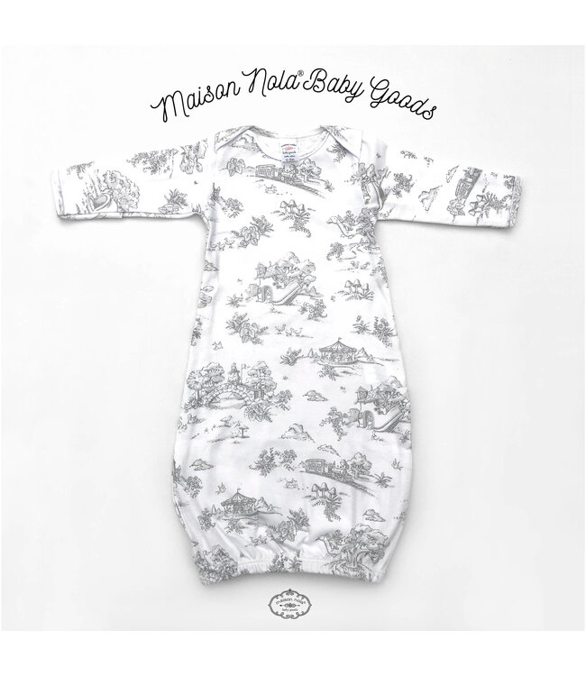 Storyland Toile Bamboo Baby Gown, Grey