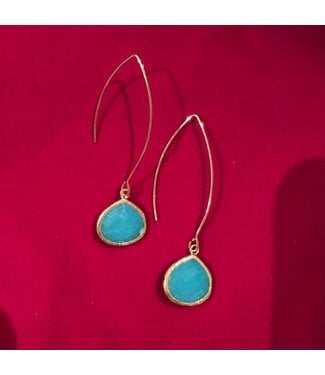 Laura McClendon Turquoise Drop Earring On Gold Wire